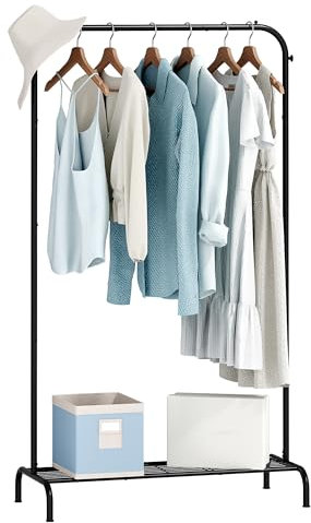 Hzuaneri Kleiderständer, Freistehende Kleiderstange, Garderobe, Hochregal, Haken, Schuhregal, Schuhaufbewahrungsregal, Heim-Schlafzimmer-Trockengestell, 40 × 90 × 160cm, Schwarz GR33999B