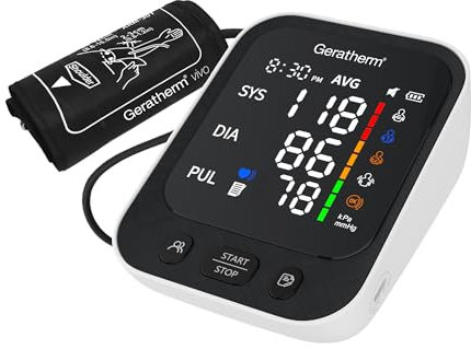 GERATHERM vivo – Präzises digitales Oberarm Blutdruckmessgerät & Pulsmesser für zwei Nutzer/Blutdruckgerät mit Manschettensitzkontrolle und WHO-Indikator/Blutdruckmesser