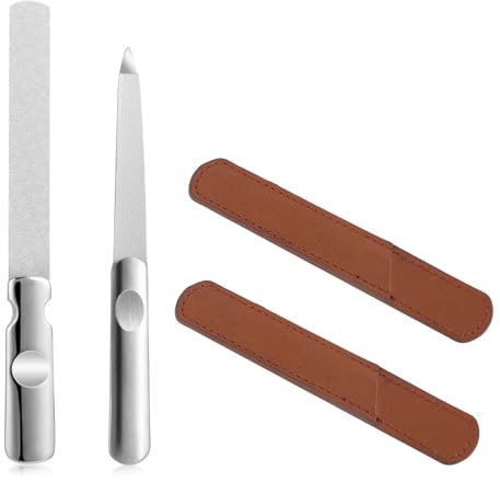 2 lime professionali per manicure in acciaio inox con custodia in pelle, per unghie su entrambi i lati, lima per unghie naturali con manico antiscivolo per manicure, pedicure, casa, salone di viaggio