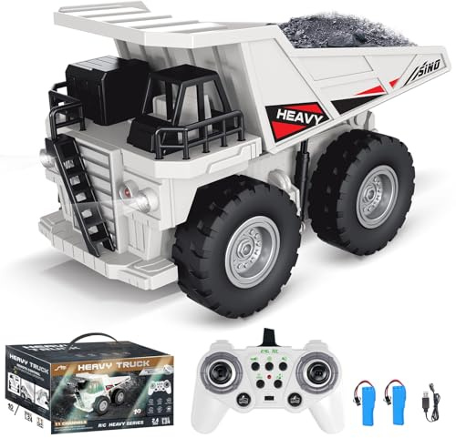 Kodbiby RC Dump Truck, 11CH Remote Control Dump Truck with Metal Dump Bed, 45° Lifting, Lights & Sounds, Construction Toy