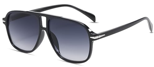 LOJUDI Occhiali da pilota, da donna, da uomo, stile retrò, rettangolari, da aviatore, 70, occhiali da pilota, da uomo e da donna, con protezione UV400, Nero/Gradient Gray
