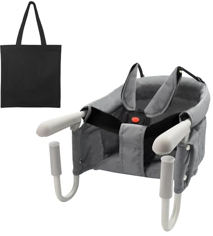 Surplex Chaise haute pliable à crochet pour bébé avec harnais de sécurité à 5 points, tapis de bandoulière, coussin de siège amovible et sac de transport, chaise bébé à clipser pour voyage et maison