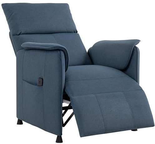HOMCOM Sillón Relax Reclinable Eléctrico Sillón Reclinable Silencioso con Función Memoria Reposapiés Mando a Distancia Bolsillos Laterales Tela Apto para Mascotas para Dormitorio Salón Azul Oscuro