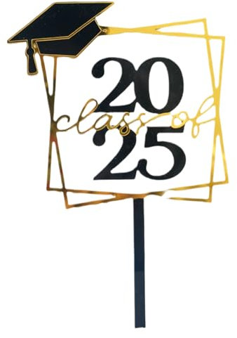 Class of 2025 Toppers para magdalenas, adornos de magdalenas de grado acrílico 2025, estables en negro y dorado, accesorios de cabina de fotos para aula, escuela, colegio, preescolar