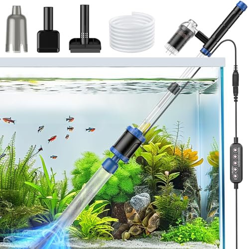 Suness Mulmsauger Aquarium Elektrisch, 36W Smart Aquarium Sauger mit Timerfunktion, Einstellbare Leistung, Aquarium Zubehoer, Aquarium Reinigungsset für Wasserwechsel, Kies und Bodengrund Reinigen