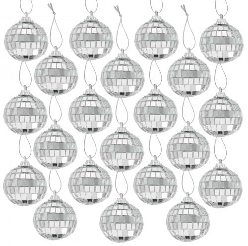 Sfera da discoteca, 24 pezzi, piccola sfera a specchio, 4 cm, argento, sfera da discoteca, specchio da discoteca, palla da discoteca, decorazione per feste a tema, coperta per Natale, carnevale