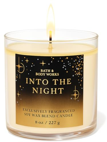 Bath & Body Works Into The Night Single Wick Candle 8 oz – Warm Amber, Raspberry Noir, & Rich Vanilla Scented Candle – Long-Lasting Soy Blend for Home Fragrance