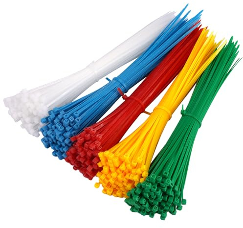 500 Pezzi Fascette Plastica per Cablaggio Riutilizzabili, 200 x 3 mm Fascette Stringicavo Colorate Nylon, Regolabili Multiuso Fermacavo Elettricista per Casa, Giardino, Officina, Ufficio (5 Colori)
