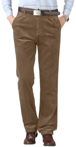 Oanviso Homme Pantalon en Velours Hiver Chaud Chino Pantalons avec Poches Vintage Élastique Business Doux Slim Fit Pants de Costume Coupe Droite B Café XXL