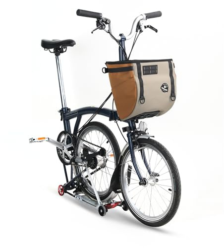 Rhinowalk Cykel frontkorg väska för Brompton & Dahon fällbara cyklar – 17 l styrväska med snabblås, aluminiumram, framficka med surfplattefack (khaki 17 l)