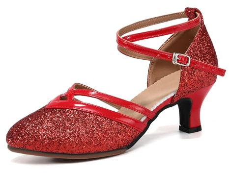 GYUBL Chaussures de Danse Latine Femme Paillettes Bout Fermé Salsa Bachata Chaussures Danse Tango de Salon Talon 5 cm