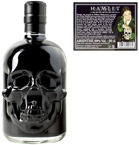 Schwarzer Absinth von ALANDIA | Hamlet Hardcore Black | Mit Wermut/Thujon | 69% | Totenkopf Flasche | (1x 0,5 l)