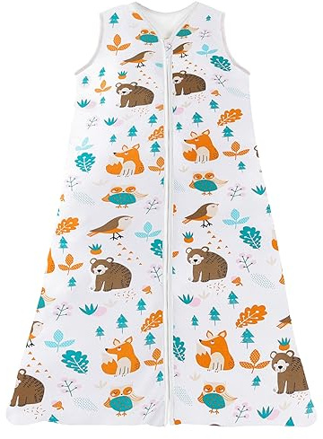 Chilsuessy Sacco nanna estivo per bambini piccoli, senza maniche, per l'estate e la primavera, 100% cotone (altezza 110 – 125 cm, animali della foresta)