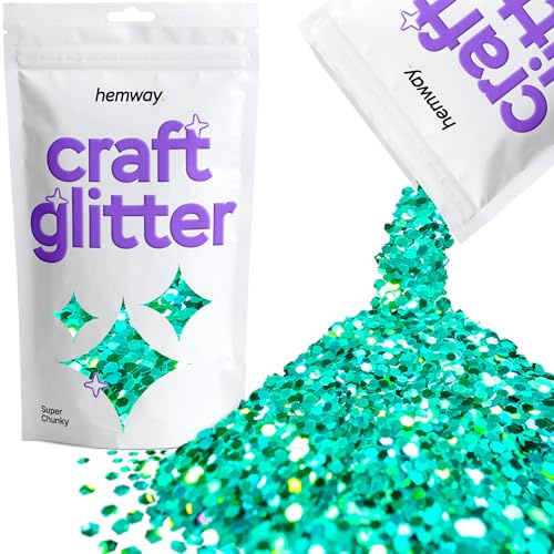 Hemway Craft Glitter Turquoise Blue Holographic 100g Super Chunky Glitter | for Crafts, Resin, Cosmetic, Nail, Face, Body, Festival, Tumblers, Art, Candle, Crafting