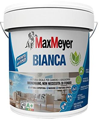 MaxMeyer Pittura per interni Bianca Lavabile Monomano, 2 in 1: fissativo e pittura, per camere e soggiorni 14 l