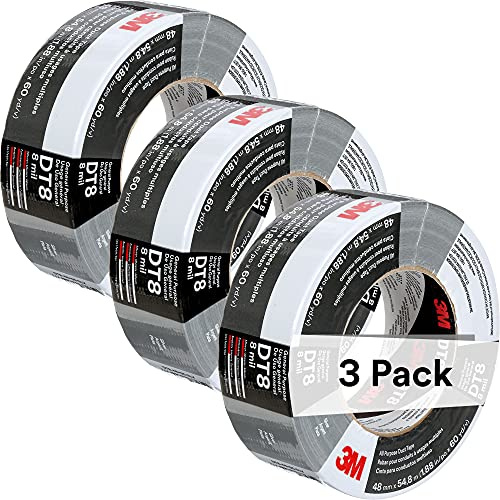 3M Duct Tape DT8, 3 Pack, Industrial Strength, Multi-Use, Silver color tape, 1.88 x 60 yd, Tear by Hand, Professional Grade Adhesive, Perfect for HVAC, Bundling, Moisture Proofing, and Reinforcing