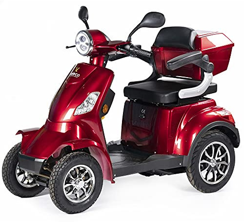VELECO FASTER - Dispositivo Disabili a 4 ruote - Completamente assemblato e pronto all'uso - Sicuro e stabile - Allarme - Ampio deposito e portabicchieri(ROSSO)