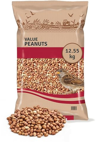 Peanuts for Wild Birds 12.5kg - High Energy Food, High Protein Feed, Rich in Fats and Fibre, Great for Hanging Feeders, Bird Tables and Ground Feeding, Bulk Bag - Buzzby's