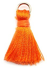 50 colgantes de mini borlas, 2 cm, sedoso y recto, con flecos, para manualidades, borla, para pendientes, fabricación de joyas, bolsos, marcapáginas, accesorios para manualidades, color naranja
