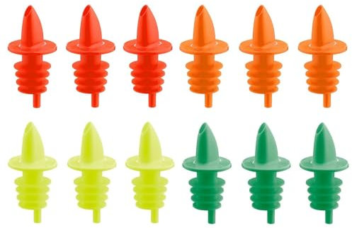 Westmark 12 vertedores para botellas de licores, vinagre, aceite, dosificador con tubo de aire, fluorescente, corcho de plástico, Jet-Pour, colores vivos/neón, 41102030