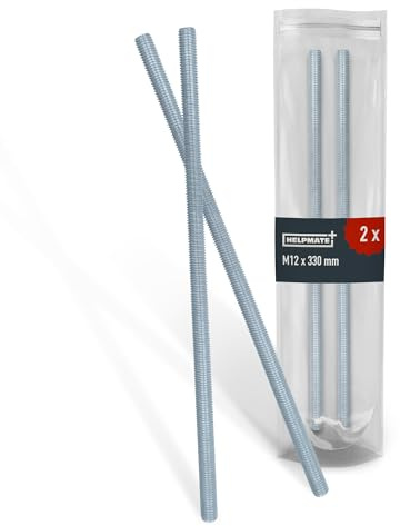 HELPMATE – Tige filetée M12x330 mm en acier inoxydable A2 – 2 pièces – tige filetée à pas métrique et filetage complet argenté – DIN 976