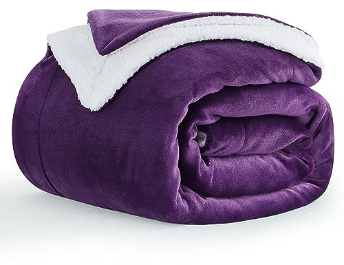 Aisbo Sherpa Fleece Throw Blanket Purple - Fluffy Thick Warm Blanket for Sofa Couch Throw Single Size, Solid Microfiber Bed Blanket Soft Throws for Travel, 130x150cm