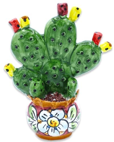 SICILIA BEDDA CAPACI Jarrón con Higo chumbo en cerámica Caltagirone, h 14 cm Aprox. Modelo FL - borgoña