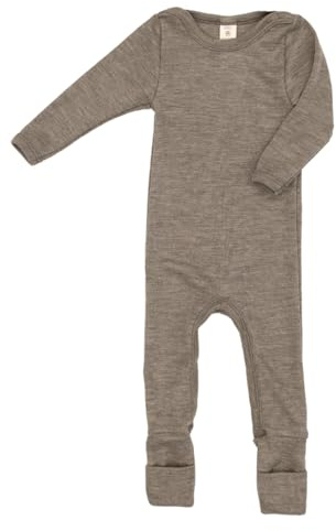 Ängel, lätt sovoverall med kuvertmanschetter, 70 % ull (merino, kbT), 30 % siden, valnöt, 62/68 cm