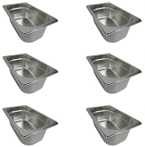 AcMax 6 Stück GN 1/4 Gastronormbehälter GN-Behälter Edelstahl 2,8 Liter Tiefe 100mm Gastronorm
