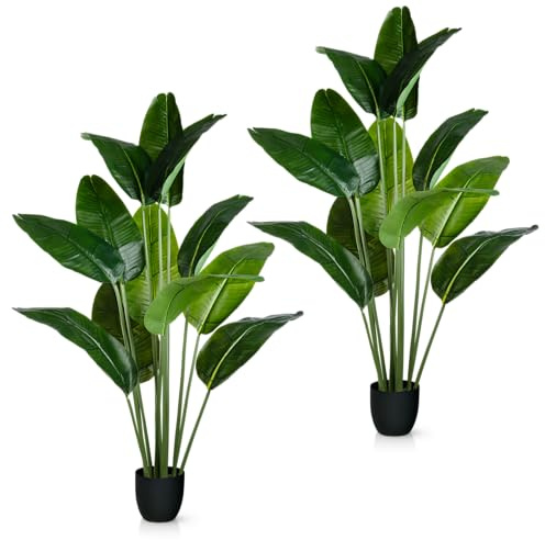 PASCH® 2 árboles de plátano artificiales grandes (160 cm), duraderos y realistas, plantas artificiales grandes, plantas artificiales, palmera artificial, árbol artificial para un ambiente natural