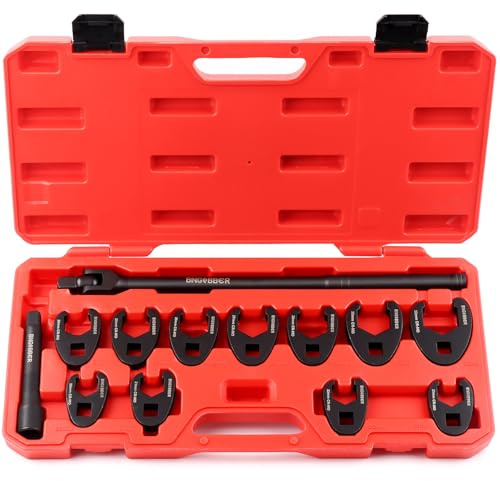 BINGCOBBER 13 Pieces 1/2”Crowfoot Wrench Set,20-32MM Metric Chromium Molybdenum Steel Open End Drive Crows feet Spanners Wrench Set