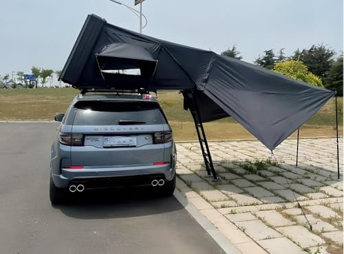 Tienda de campaña para techo de coche, aluminio, 2 tamaños, 5 personas, color gris, negro, LED, toldo o toldo (negro, 160 x 210 x 110 cm, toldo + toldo)