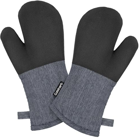 Cuisinart Kitchen Oven Mitts – Heat-Resistant Kitchen Mitts for Oven with Non-Slip Neoprene Palm, Long Cuff, and Cotton Filling – Durable Oven Gloves for Cooking, Baking, & Grilling (Chambray)