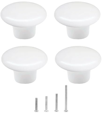 4 Pièces Bouton de Meuble en Céramique Ronde 32mm - Boutons de Portes pour Placards - Poignee De Meuble Cuisine avec 4 Tailles de Vis, Blanc