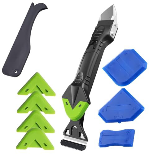 Outil de Retrait du Silicone,Outils de Calfeutrage en Silicone,Grattoir à Joints 5 en 1, 6Tampons En Silicone Remplaçables, Buses d'Étanchéité pour Cuisine, Salle de Bain,Évier, Joint de Fenêtre