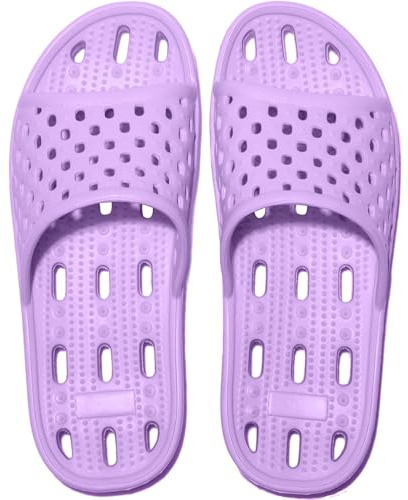 WOTTE Badeschlappen Damen Herren rutschfeste Badelatschen Schnell Trocknende Duschhausschuhe Badeschuhe Sommersandalen Unisex Lila 38 EU Weit