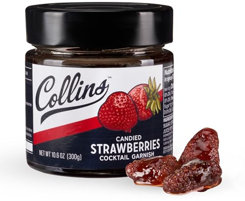 Collins Fraises au sirop, garniture de cocktail pour daiquiris, aigres, champagne, desserts et pâtisseries, sirops de garniture, accessoires de bar à la maison, essentiels de fête, 300,5 g, lot de 1