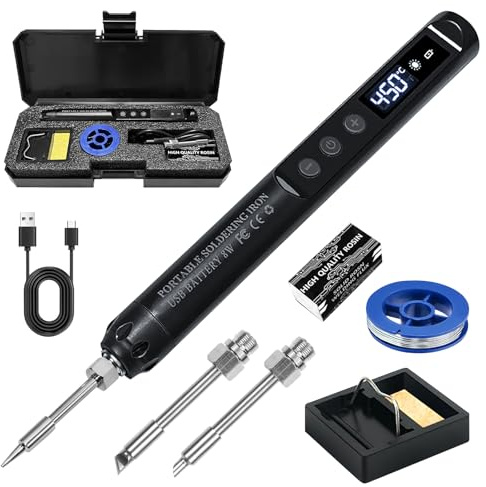 Lötkolben Set, Akku Lötkolben Set, 3 Lötspitzen, Lötkolbenständer, Soldering Kit 200 ℃-450 ℃ Mit Ein/Aus Schalter Lcd Einstellbar Temperatur Soldering Iron