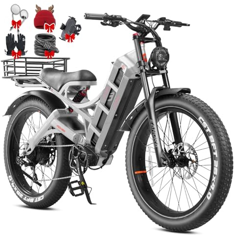 eAhora Romeo Pro Electric Bike - 2026 34MPH 1600W 48V 60AH 200Miles Long Range Ebike for Adults, 26 * 4.0 Fat Tire Fast Electric Mountain Bike Full Suspension Off-Road E-Bike