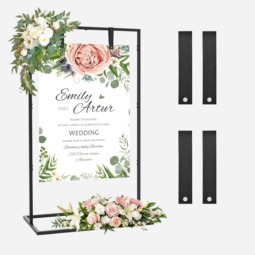 Supporto per cartelli nuziali, 164 x 76 x 51 cm Supporto per poster di matrimonio regolabile, con 4 cinghie in pelle, adatto per tabelle dei posti, ricevimenti, poster e decorazioni (Nero)
