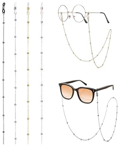 JRYXDS 4 Piezas Cordones Para Gafas, Gafas De Sol Cadenas Para Gafas, Cuerda De Gafas Antideslizante, Cadena De Gafas Ajustable, Para Mujer Hombre Niño