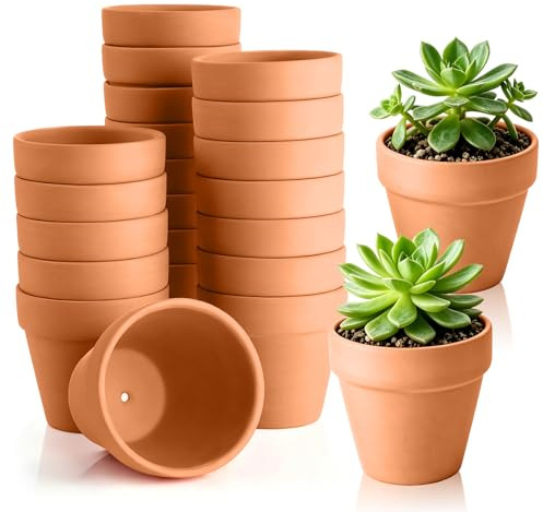 Forbabe 24 stycken lerkrukor små, 5,5 x 5 cm mini terrakotta blomkruka | med dräneringshål, lerkruka blomkrukor för gör-det-själv pyssel måla