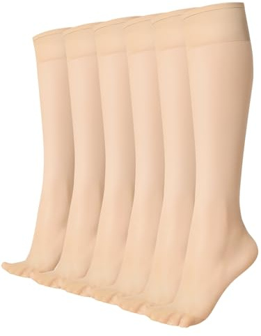 MANZI Women Sheer Knee High Socks with Comfort Top Nylon Trouser Stockings 6 Pairs 15D