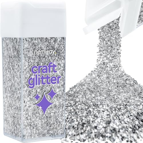Hemway Craft Glitter Shaker Silver Stars 80g Shaped | for Resin & Epoxy Crafts, Christmas Art Supplies, Nail, Body, Face, Eye, Festival, Crafting, Slime, Sparkle