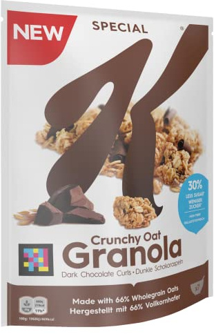 Kellogg's Special K Crunchy Oat Granola Dark Chocolate Curls (1 x 320 g) – ballaststoffreiches Knusper Müsli mit dunklen Schokoraspeln – mit 30 % weniger Zucker**