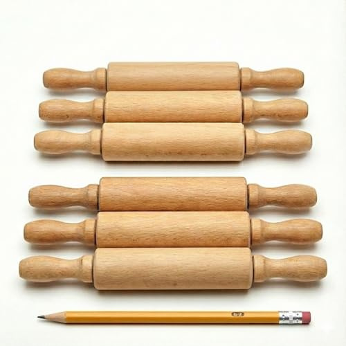 8-Inch Premium Kids Mini Rolling Pins (6-Pack) Splinter-Free, Non-Stick Hardwood for Baking, Sensory Crafts, Play-Doh, Clay, Therapeutic Fine Motor Skills for Toddlers, Great Gift for Children