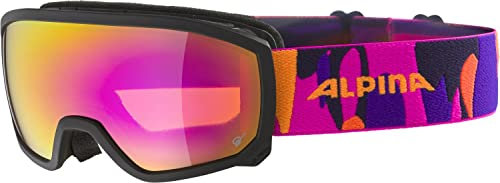 ALPINA SCARABEO JR. Q-LITE - Verspiegelte, Kontrastverstärkende OTG Skibrille Mit 100% UV-Schutz Für Kinder, black-pink matt, One Size
