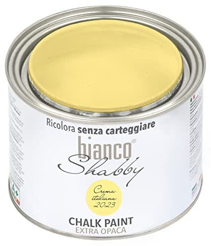 bianco Shabby® Crema Italiana (italiensk kräm) – (500 ml) Khalkfärg vattenbaserad kritfärg för alla ytor – luktfri, lätt att bearbeta, extra matt