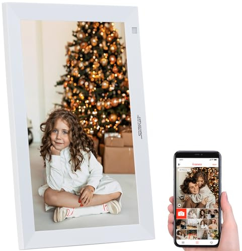 Somikon Digital Bilderrahmen: WLAN-Bilderrahmen mit 25,7 cm / 10,1 IPS-Touchdisplay, App, weiß (Foto digital, Elektronischer WLAN, LED)