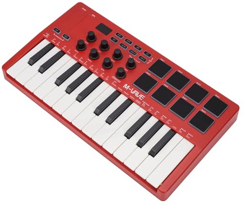 M-VAVE SMK-25RD - Controller tastiera MIDI USB a 25 tasti con 8 pad retroilluminati, Bluetooth, 8 tasti, dinamici professionali, rosso